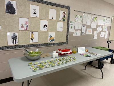 Table with food samples for students to taste test and give feedback on